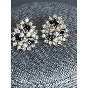 Womens Rhinestone Teardrop Pierced Earrings Black Clear Cocktail Wedding Formal